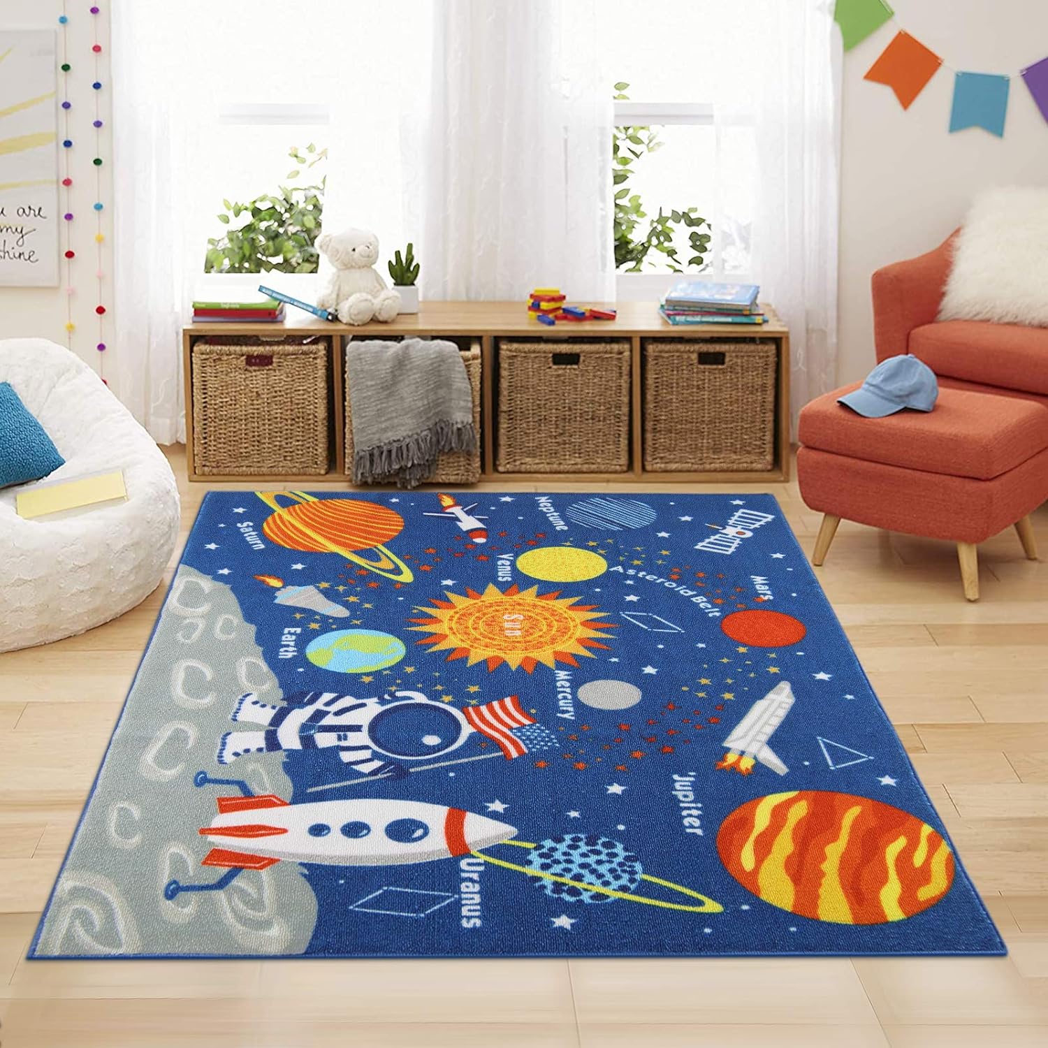 Findosom 3.4'x4.3' Kids Play Mat Rug Baby Play Mat, Space Themed Floor