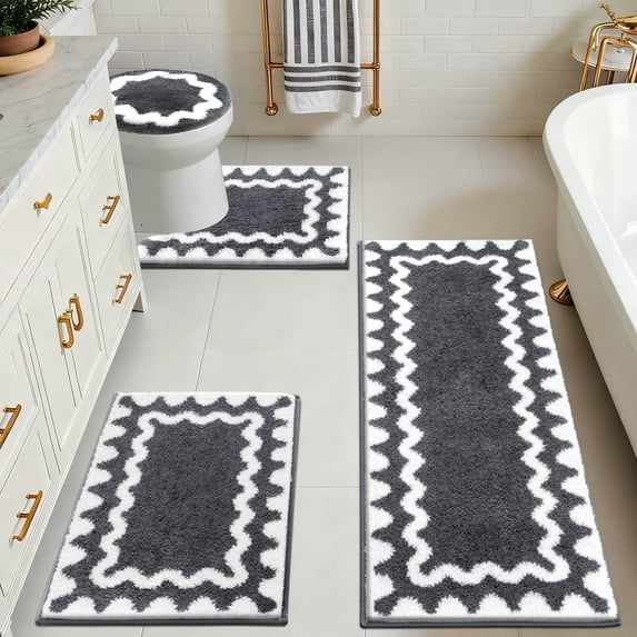 Findosom 4-Piece Bathroom Rugs Set,Non Slip Absorbent Bath Mat,Machine Washable Microfiber Quick Dry Bath Rug for Bathroom Bedroom Kitchen Shower Tub,Gray