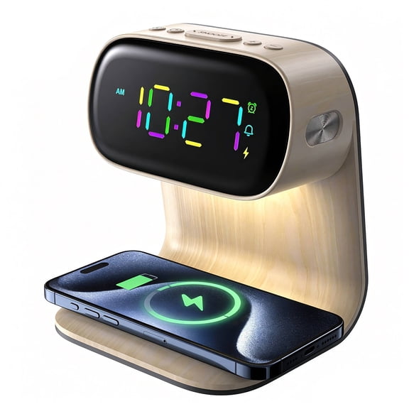 Findosom 3 in 1 Digital Alarm Clock with Touch Night Light, Wireless Charging, Dimmable RGB LED Display, Snooze,12h/24h,Type-C Port.
