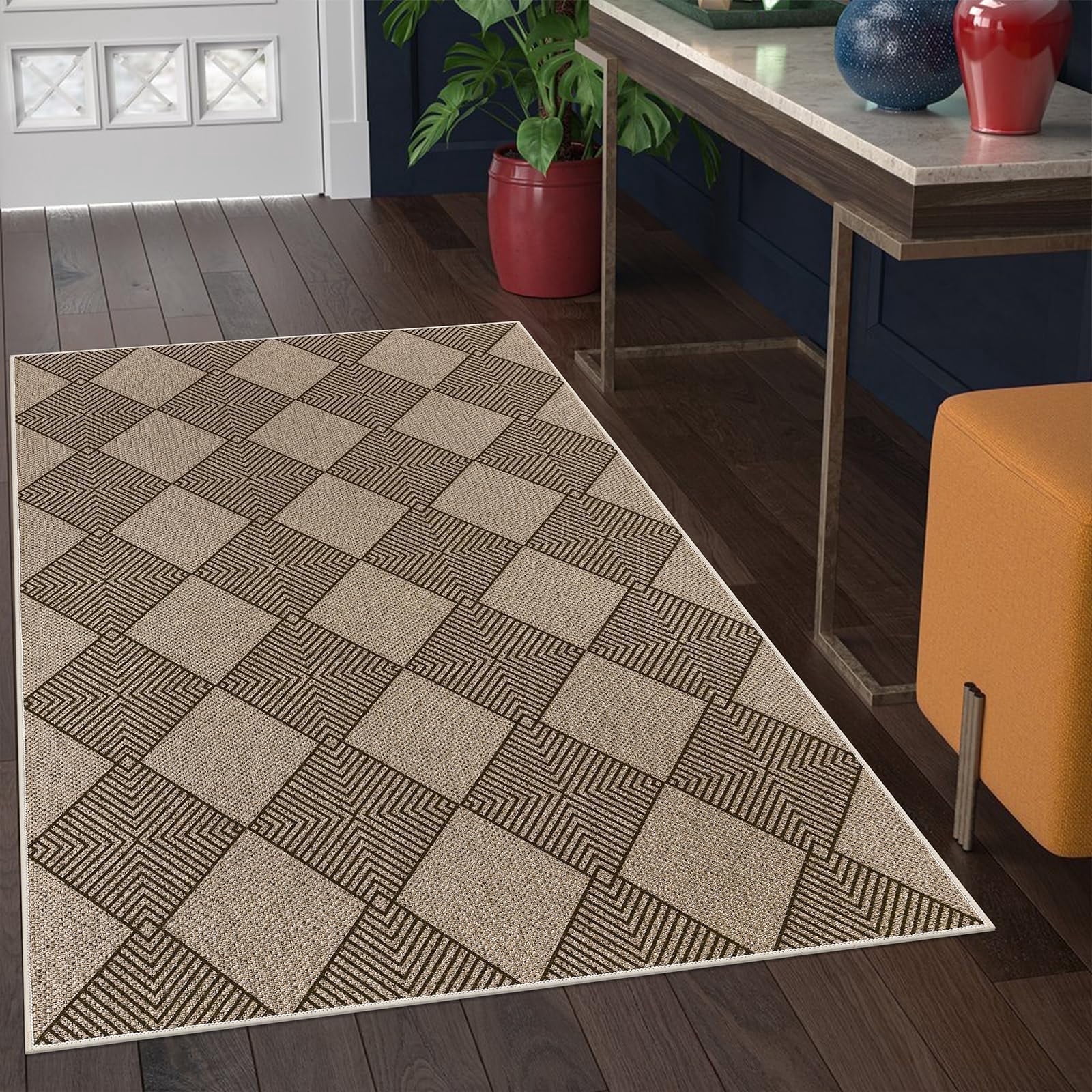 Findosom 3'x5' Jute Washable Runner Rug Non Slip Natural Woven Texture Floor Carpet Farmhouse Rug for Living Room,Bedroom,Kitchen,Entryway,Indoor,Patio Area Rug,Stain Resistant Rustic Rugs,Brown