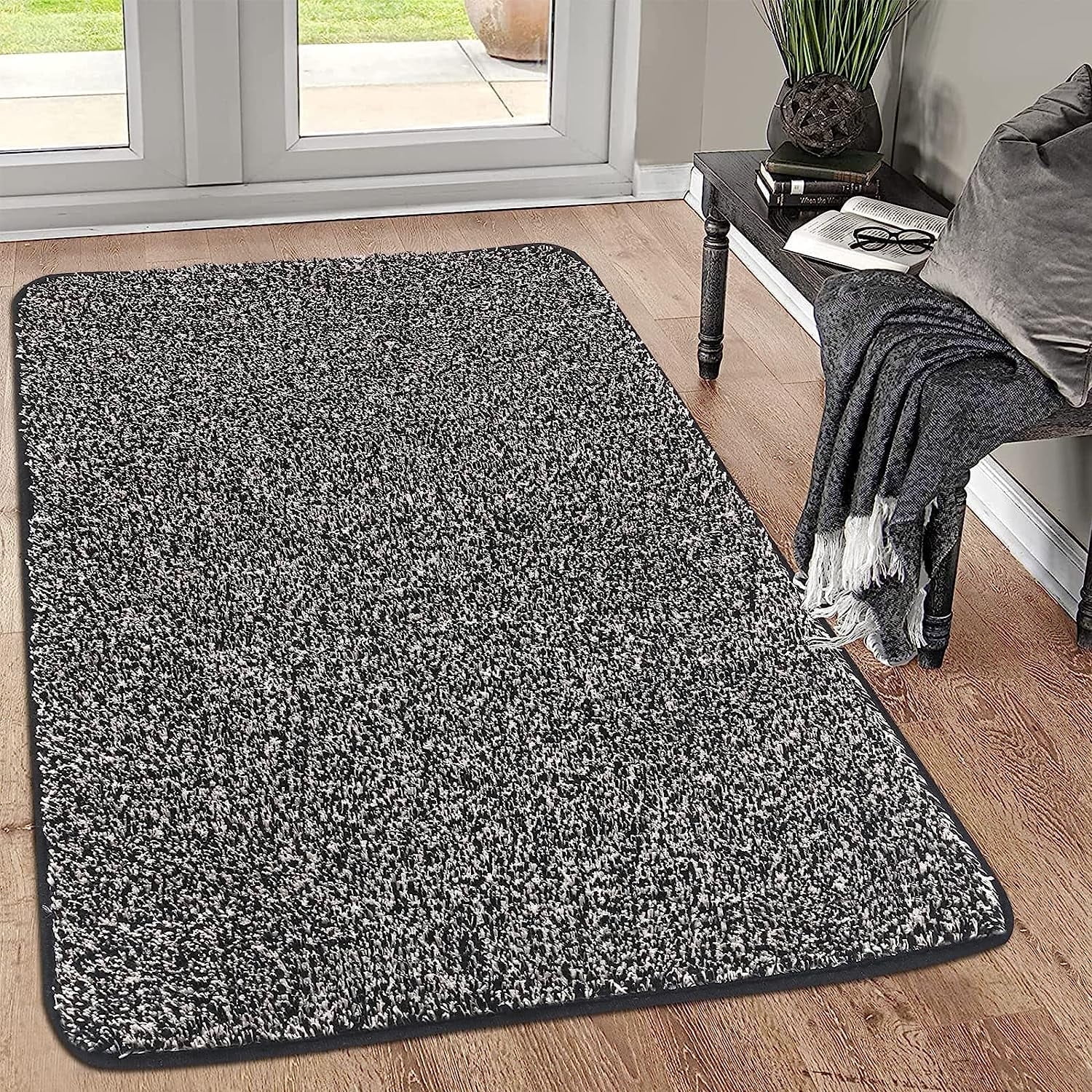 Findosom 32"x48" Front Door Mat Welcome Mats for Entryway,All-Weather Heavy Duty Resist Dirt Doormat, Absorbent Low Profile Porch Patio Entrance Mat, Washable Non Slip Outside Mat,Black