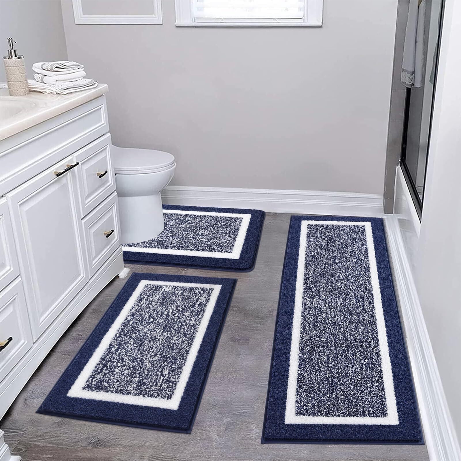 Findosom 3pcs Bathroom Rugs Set with U-Shaped Mat, Non Slip, Quick ...