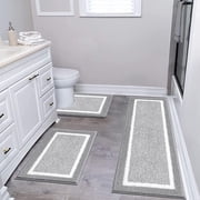 Findosom 3pcs Bathroom Rugs Set with U-Shaped Mat, Non Slip, Quick Drying, Ultra Soft and Water Absorbent Bath Rug Mat Carpet Machine Washable 18"x26"+18"x48"+U