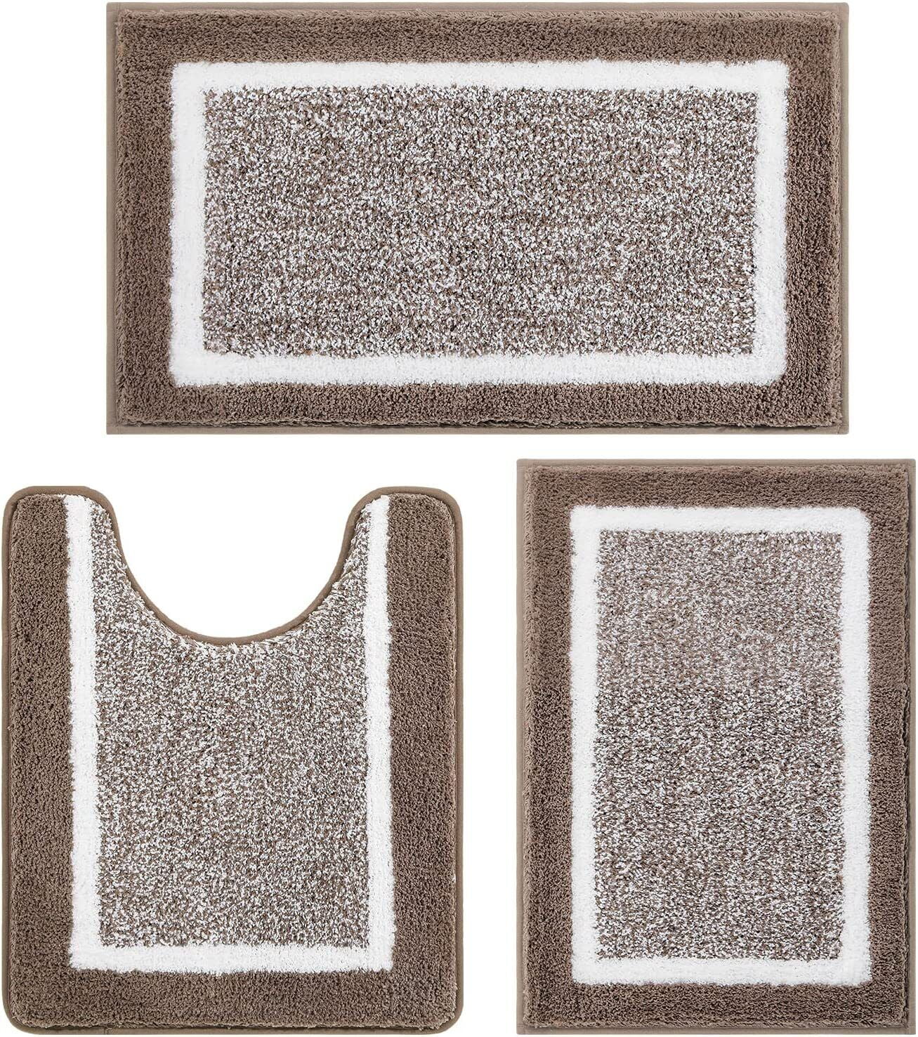 Findosom 3pcs Bathroom Rugs Set with U-Shaped Mat, Non Slip, Quick ...
