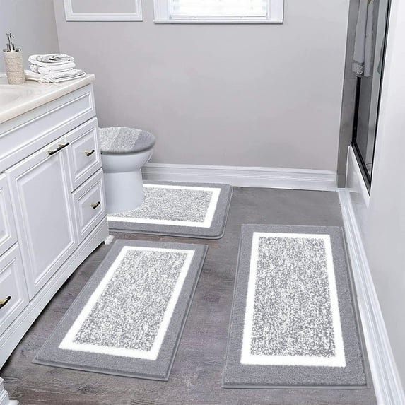 Findosom 4pcs Bathroom Rugs Set with U-Shaped Mat, Non Slip, Quick Drying, Ultra Soft and Water Absorbent Bath Rug Mat Carpet Machine Washable 18"x26"+20"x32"+U 20"x24"+19"x21" Light Gray