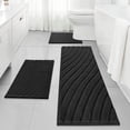 thumbnail image 1 of Findosom 3pcs Bathroom Rugs Set with U-Shaped Mat,Non Slip Machine Washable Wave Bath Mat,Ultra Soft Plush Shower Rugs for Bathroom,Tub,Shower20"x32"+20"x59"+U 20"x24"Black, 1 of 11