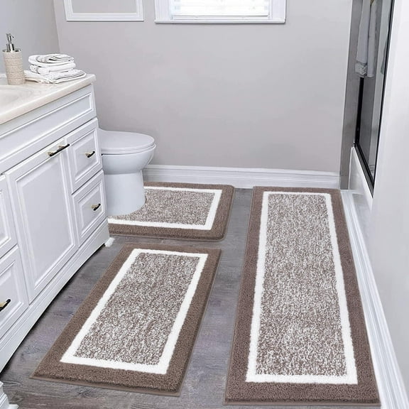 Findosom 3pcs Bathroom Rugs Set with U-Shaped Mat, Non Slip, Quick Drying, Ultra Soft and Water Absorbent Bath Rug Mat Carpet Machine Washable 20"x32"+20"x59"+U Shape 20"x24" Brown