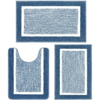Findosom 3pcs Blue Bathroom Rug Set with Contour Toilet Mat Non-Slip Plush Shaggy Bath Mats Super Absorbent Microfiber Bath Rugs Washable Shower Rugs for Bathroom,Tub,Toilet 18"x26" 20"x32" U20"x24"