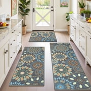 Findosom 3pcs Boho Kitchen Mat Set,Farmhouse Kitchen Rugs and Mat,Washable Non Slip Kitchen Mats Vintage Floor Mat Carpet for Hallway Laundry Room Sink,20x32+20x47+20x59 Gray