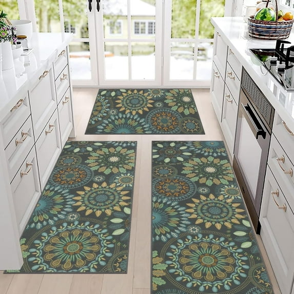 Findosom 3pcs Boho Kitchen Mat Set,Farmhouse Kitchen Rugs and Mat,Washable Non Slip Kitchen Mats Vintage Floor Mat Carpet for Hallway Laundry Room Sink,20"x32"+20"x47"+20"x59" Gray