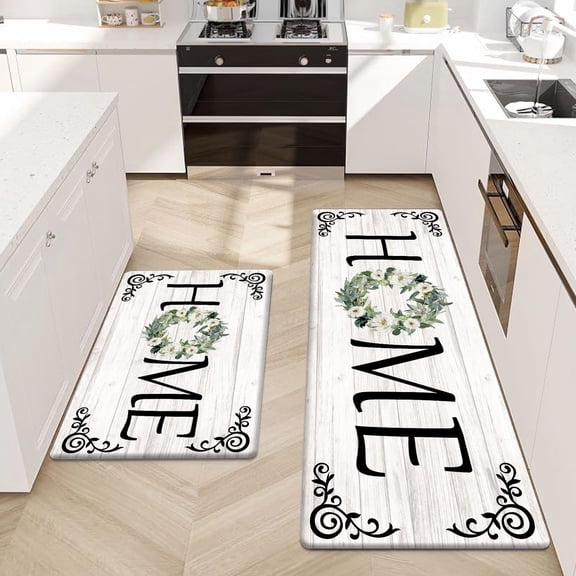Findosom 2pcs Anti Fatigue Kitchen Rug Set,18"x30"+18"x47" Waterproof Non Slip Kitchen Runner Rug,0.4" Thick Cushioned Kitchen Floor Mats,Ergonomic Standing Mats Back Pain Relief Laundry Foam Rug