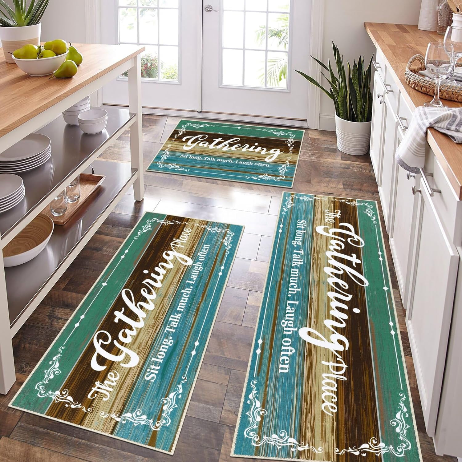 Findosom 3pcs Kitchen Rug Sets Farmhouse Kitchen Runner Rug and Mats