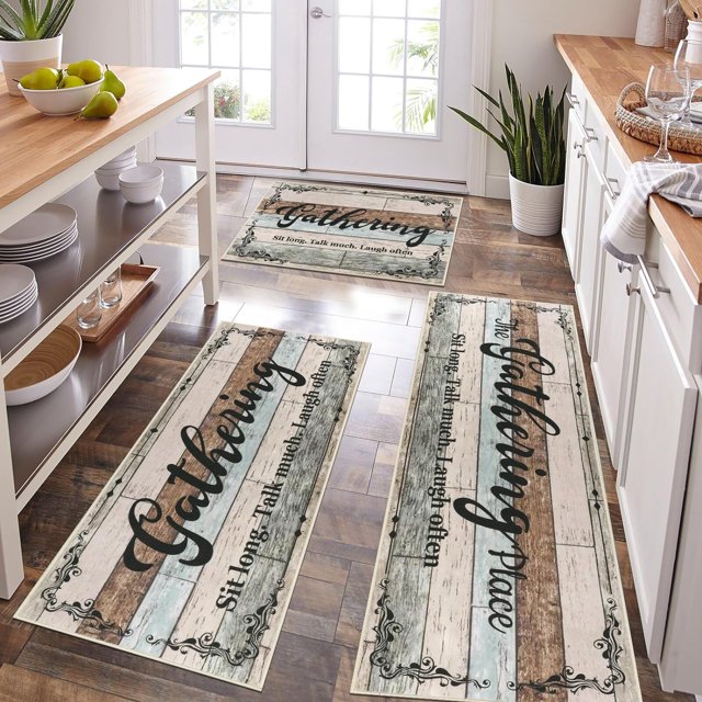 Findosom 3pcs Kitchen Rug Sets Farmhouse Kitchen Runner Rug and Mats
