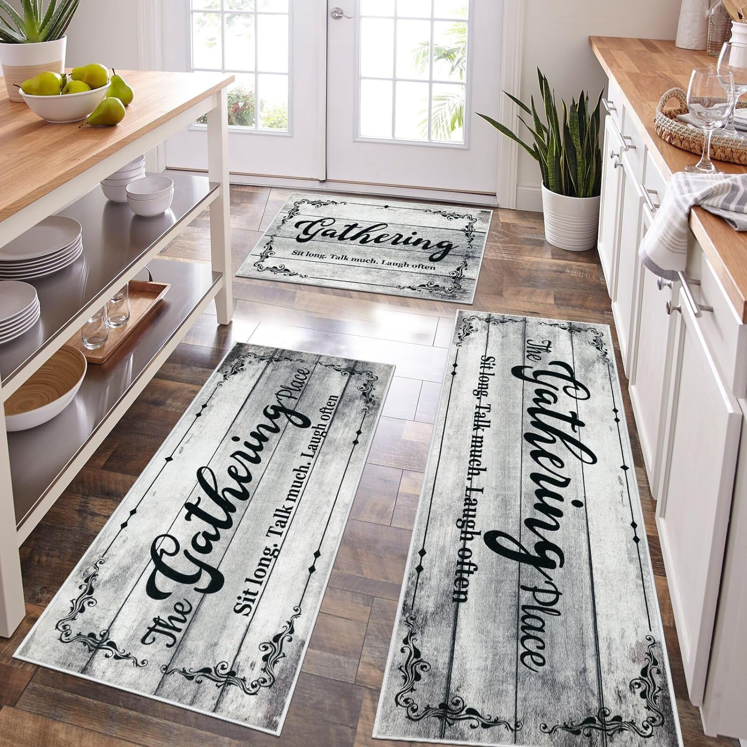 Findosom 3pcs Kitchen Rug Sets Farmhouse Kitchen Runner Rug and Mats