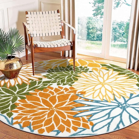 Findosom 4'x4'Round Area Rug,Non Slip Washable Round Rug Boho Area Rug for Living Room,Bedroom,Home Decor,Office,Dining Room,Colorful