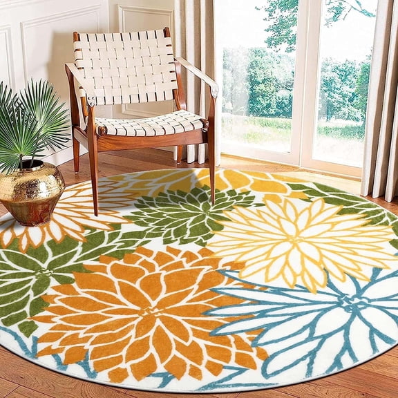 Findosom 4'x4'Round Area Rug,Non Slip Washable Round Rug Boho Area Rug for Living Room,Bedroom,Home Decor,Office,Dining Room,Colorful