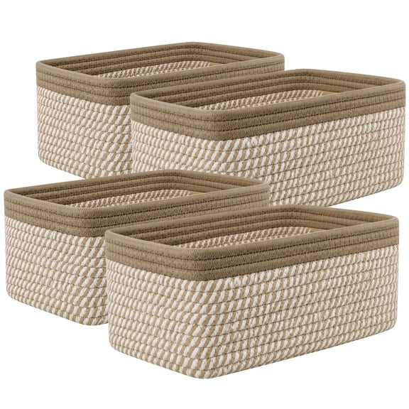 Findosom 4 Pack Storage Basket Set Woven Cotton Rope Baskets for Shelves Closet Organizer Storage Bins for Toys, Toiletries, Makeup, Clutter, Bedroom,Bathroom,Playroom,12"x8"x5"(7L) Brown