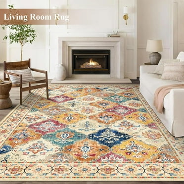Findosom Vintage Area Rug 5x7 Washable Living Room Rug,Non-Slip Soft Floor Carpet Rug Stain Resistant Distressed Indoor Rug for Living Room Kitchen, Entryway, Dining Room Orange
