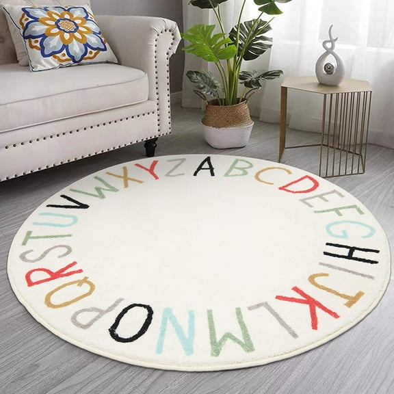 Findosom 5.25' Round Kids Play Mat Large Soft Alphabet Nursery Crawling Kids Play Rug Mat Non-Slip 0.4" Thickness Floor Mat Educational Learning Game Play Area Rug Multi-color