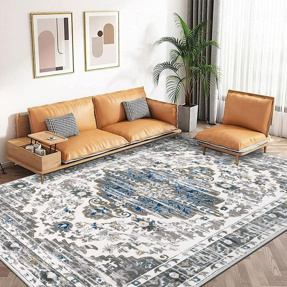 Findosom 5'x7' Gray Boho Area Rug Vintage Medallion Distressed Non-Shedding Living Room Area Rug 0.6" Thickness Indoor Non Slip Washable Area Rug Soft Throw Rugs Carpet for Entryway Hallway Bedroom