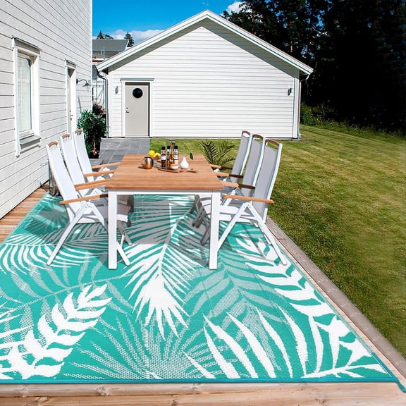 Findosom 5'x7' Outdoor Rug,Reversible Waterproof Plastic Straw Patio Rugs,Stain Resistant Outdoor RV Mat Carpet for Picnic,Backyard,Deck,Balcony,Porch,Pool,Camper,Front,Yard,Blue