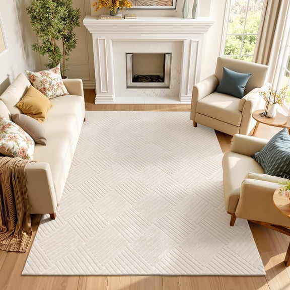 Findosom 5'x7' Soft Cozy Fluffy Rugs Non Slip Washable Modern Geometric Area Rug High Low Pile Stain Resistant Contemporary Carpet for Living Room Bedroom Dining Room