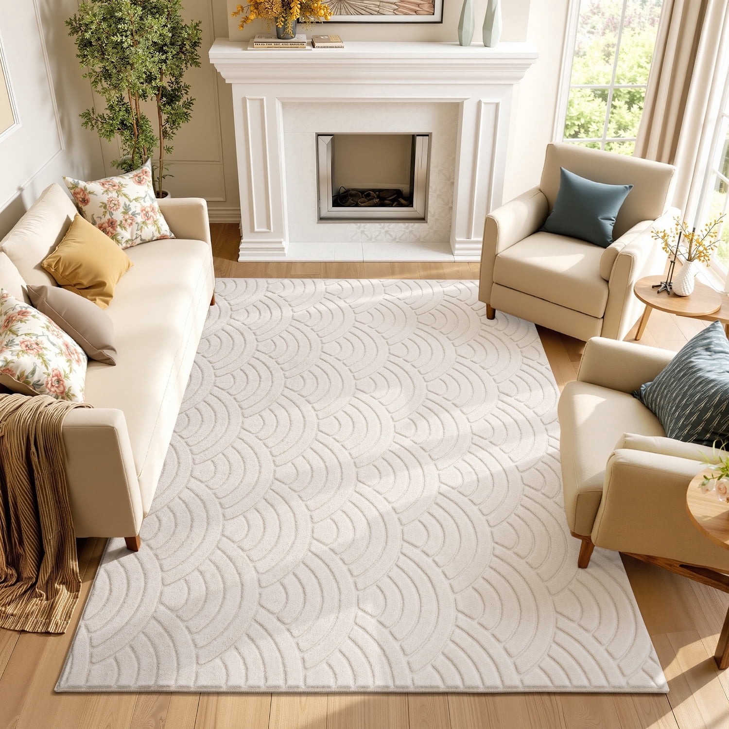 Findosom 5'x7' Soft Cozy Fluffy Wave Rugs Non Slip Washable Modern Geometric Area Rug High Low Pile Stain Resistant Contemporary Carpet for Living Room Bedroom Dining Room