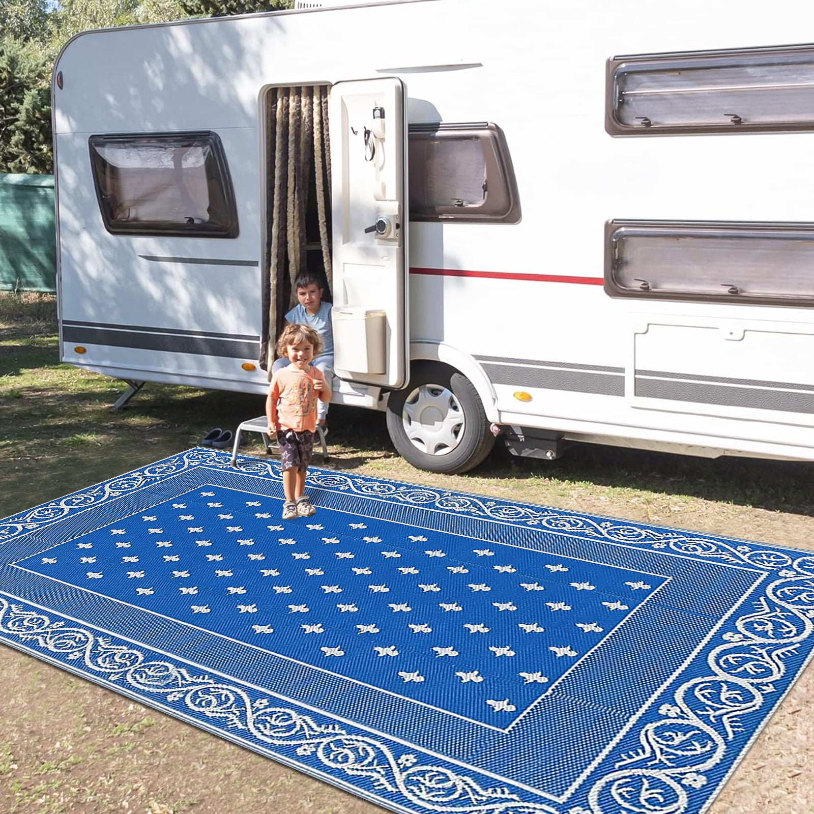 Findosom 6'x9' Blue Large Outdoor Mat RV Outdoor Rug Reversible Plastic