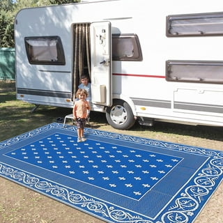 MeyJey Outdoor Rug, 5'x8' Reversible Waterproof Area Rug, Plastic Mat for  RV Patio Camping, Aqua Blue 