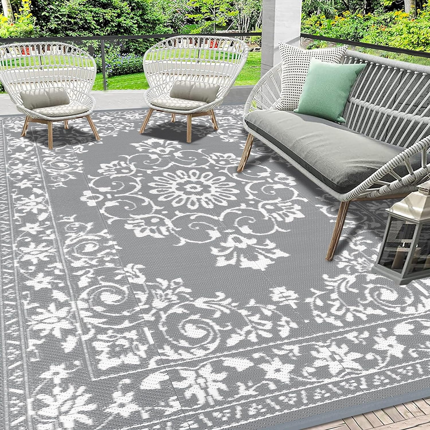 Walmart sales :  Findosom 6'x9' Reversible Boho Mandala Outdoor Rug, Waterproof, Portable for Patio, RV, Beach, Gray