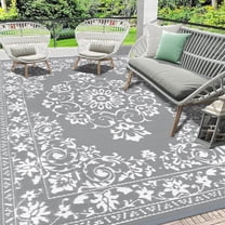 Findosom 6'x9' Boho Mandala Outdoor Rug Patio Rug Large Reversible Plastic Straw Rug RV Outdoor Mat Waterproof Foldable Portable Camping Mat for RV, Patio, Backyard, Deck, Picnic, Beach Gray