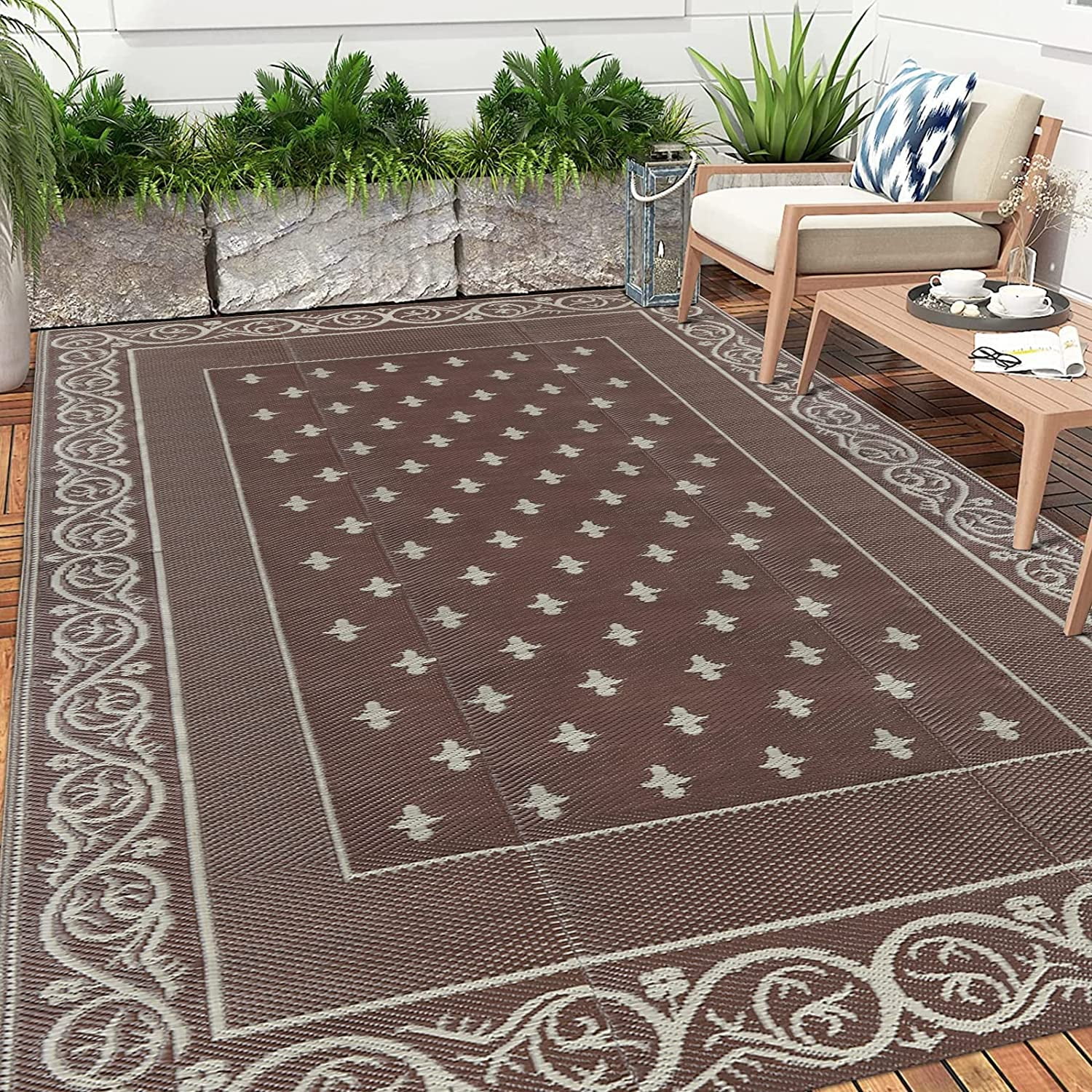 Findosom 6'x9' Brown Large Outdoor Mat RV Outdoor Rug Reversible ...