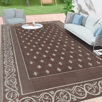 Findosom 6'x9' Brown Large Outdoor Rug Outdoor Mat RV Outdoor Rug Reversible Plastic Straw Area Rug Mat Camping Rugs Waterproof Floor Mat and Rug for RV, Patio, Backyard, Deck, Picnic, Beach, Trailer