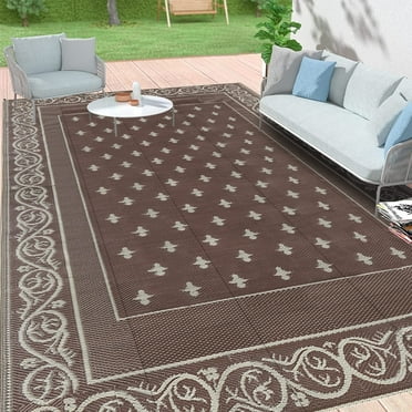 Findosom 6'x9' Brown Large Outdoor Rug Outdoor Mat RV Outdoor Rug Reversible Plastic Straw Area Rug Mat Camping Rugs Waterproof Floor Mat and Rug for RV, Patio, Backyard, Deck, Picnic, Beach, Trailer