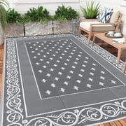 Findosom 6'x9' Gray Large Outdoor Mat RV Outdoor Rug Reversible Plastic Straw Area Rug Mat Foldable Poratble Camping Rugs Waterproof Floor Mat and Rug for RV, P