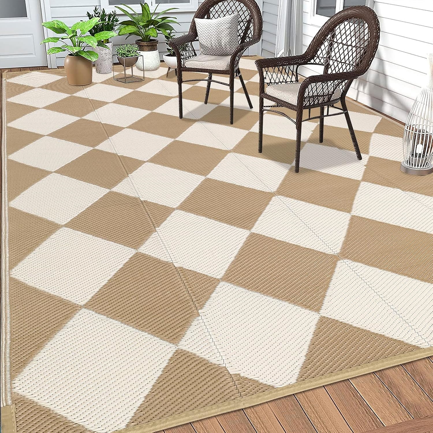 Findosom 6'x9' Large Outdoor Rug Waterproof Patio Rug RV Outdoor Mat Reversible Plastic Straw Area Rug Mat Camping Rugs Floor Mat for Outdoors, RV, Patio, Backyard, Deck, Picnic, Beach, Trailer