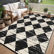 Findosom Outdoor Rug Waterproof 6x9 Patio Rugs Foldable Reversible Camping Mat for RV,Deck,Porch,icnic,Beach,Balcony,Black & White