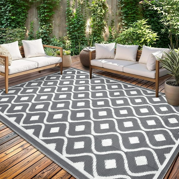 Findosom 6'x9' Large Outdoor Rug Waterproof Patio Rug RV Outdoor Mat Reversible Plastic Straw Area Rug Mat Camping Rugs Floor Mat for Outdoors, RV, Patio, Backyard, Deck, Picnic, Beach, Trailer Gray