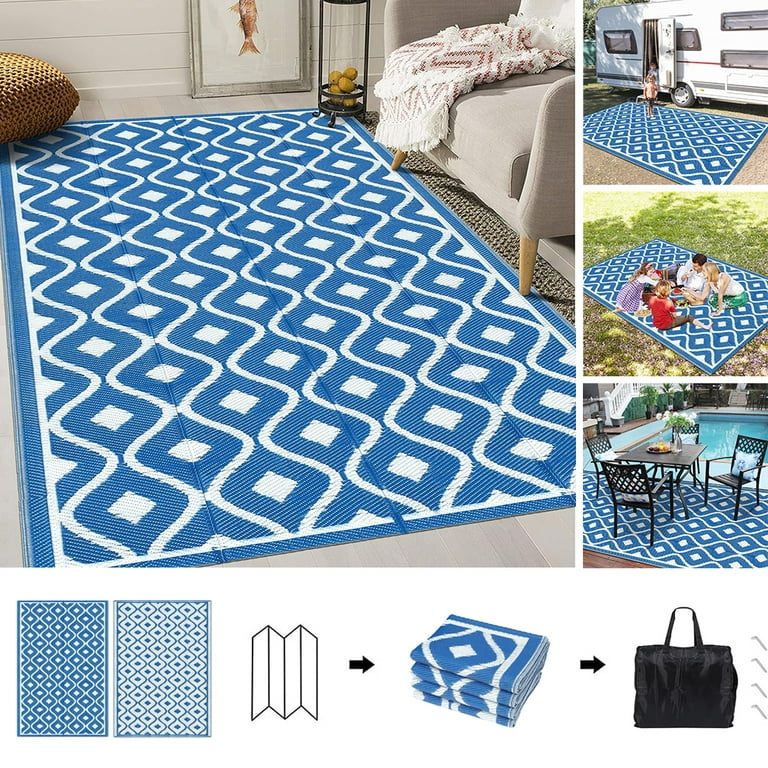 Findosom 6'x9' Blue Large Outdoor Mat RV Outdoor Rug Reversible Plastic  Straw Area Rug Mat Foldable Portable Camping Rugs Waterproof Floor Mat and  Rug
