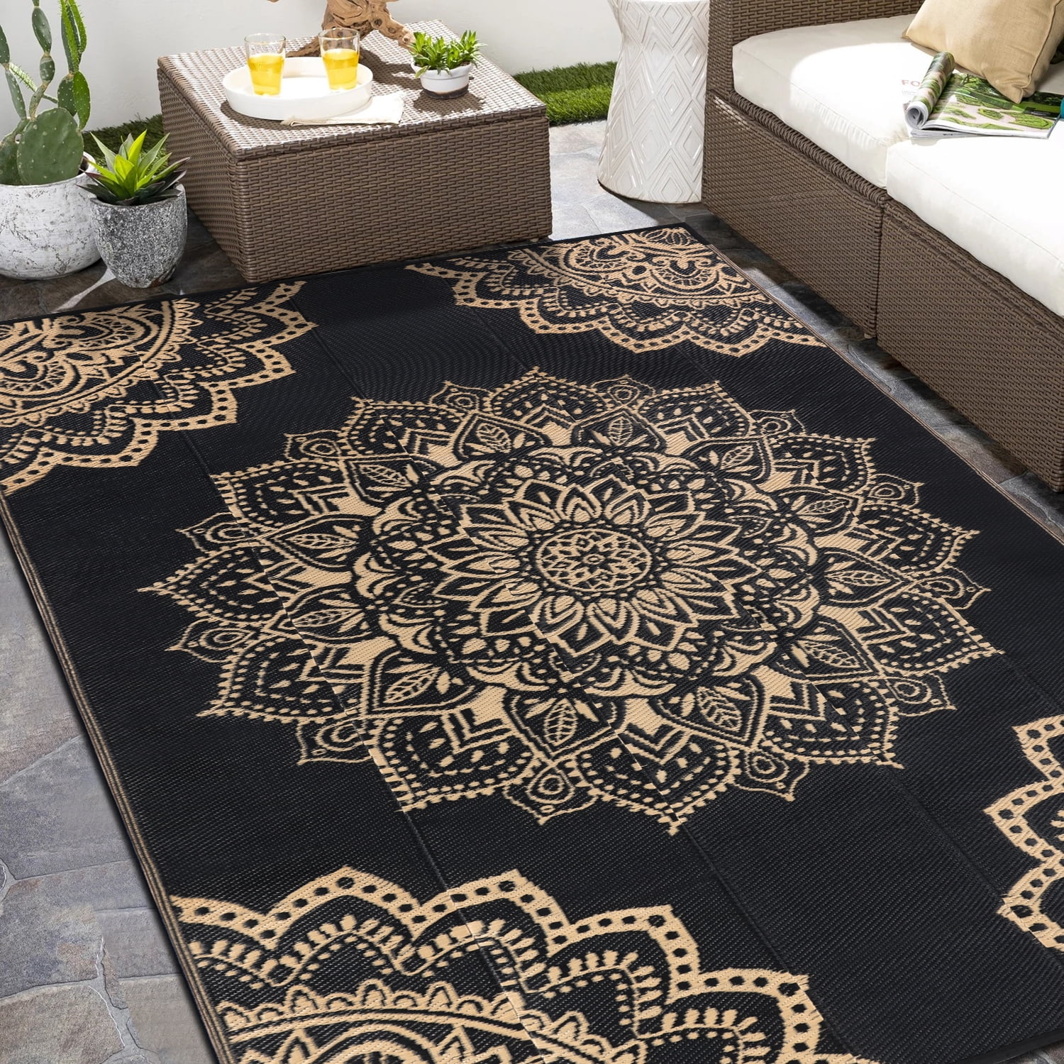 Findosom 6'x9' Outdoor Rug Large Patios Rug RV Outdoor Rug Foldable