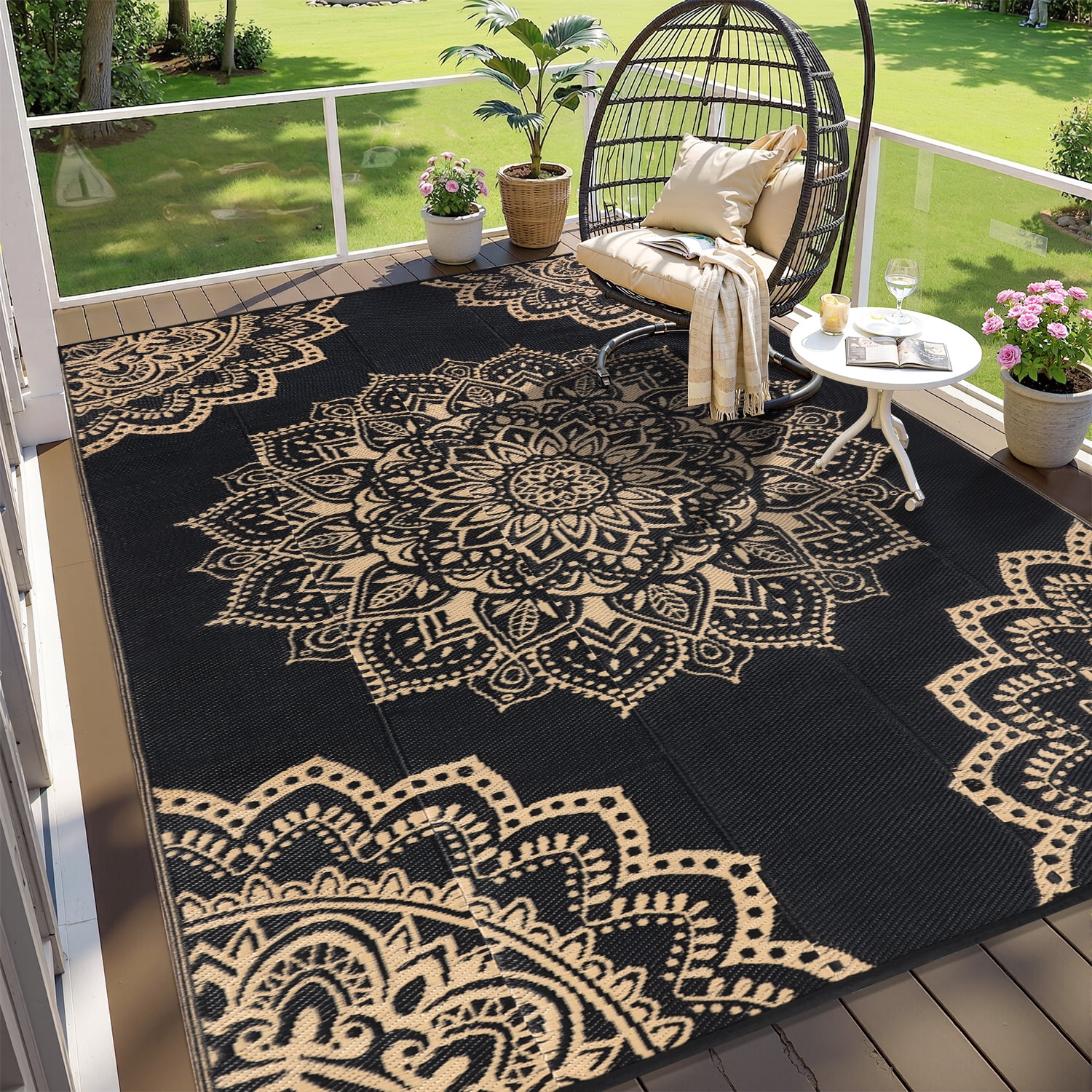 Travel Rug Findosom 6'x9' RV Outdoor Camping Rug, Waterproof Foldable Reversible ...