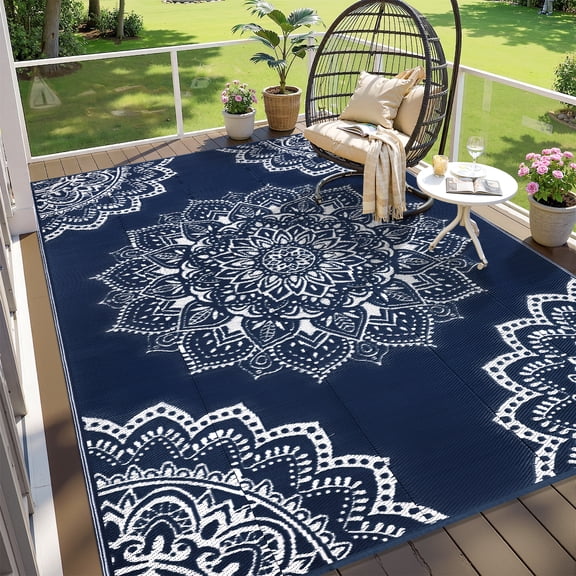 Findosom 6'x9' Outdoor Rug Large Patios Rug RV Outdoor Rug Waterproof Foldable Portable Camping Rugs Reversible Plastic Straw Rug Outdoor Area Rug for Camping, RV, Balcony, Patio, Picnic, Beach Blue