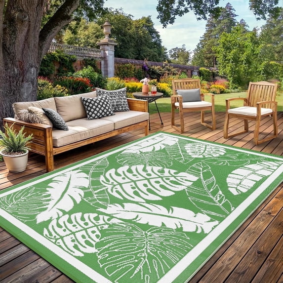 Findosom 6'x9' Outdoor Rug Patios Rug Waterproof RV Outdoor Rug Camping Rugs Reversible Plastic Straw Rug Large Outdoor Mat Outdoor Area Rug for Camping,Balcony Apartment,Patio,Picnic,Beach Green