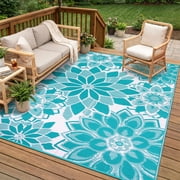 Findosom 5x8 Outdoor Rug Patios Rug Waterproof RV Outdoor Rug Camping Rugs Reversible Plastic Straw Rug Large Outdoor Mat Outdoor Area Rug for Camping,Balcony Apartment,Patio,Picnic,Beach Teal