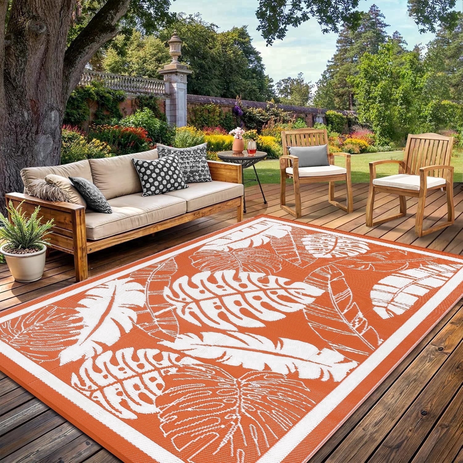 Findosom 6'x9' Outdoor Rug Patios Rug Waterproof RV Outdoor Rug Camping Rugs Reversible Plastic Straw Rug Large Outdoor Mat Outdoor Area Rug for Camping,Balcony Apartment,Patio,Picnic,Beach Orange