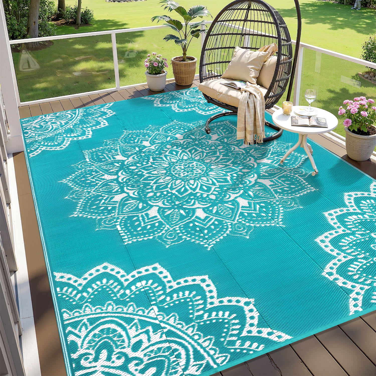 Travel Rug Findosom 6'x9' Reversible Outdoor Rug, Waterproof and Lightweight ...
