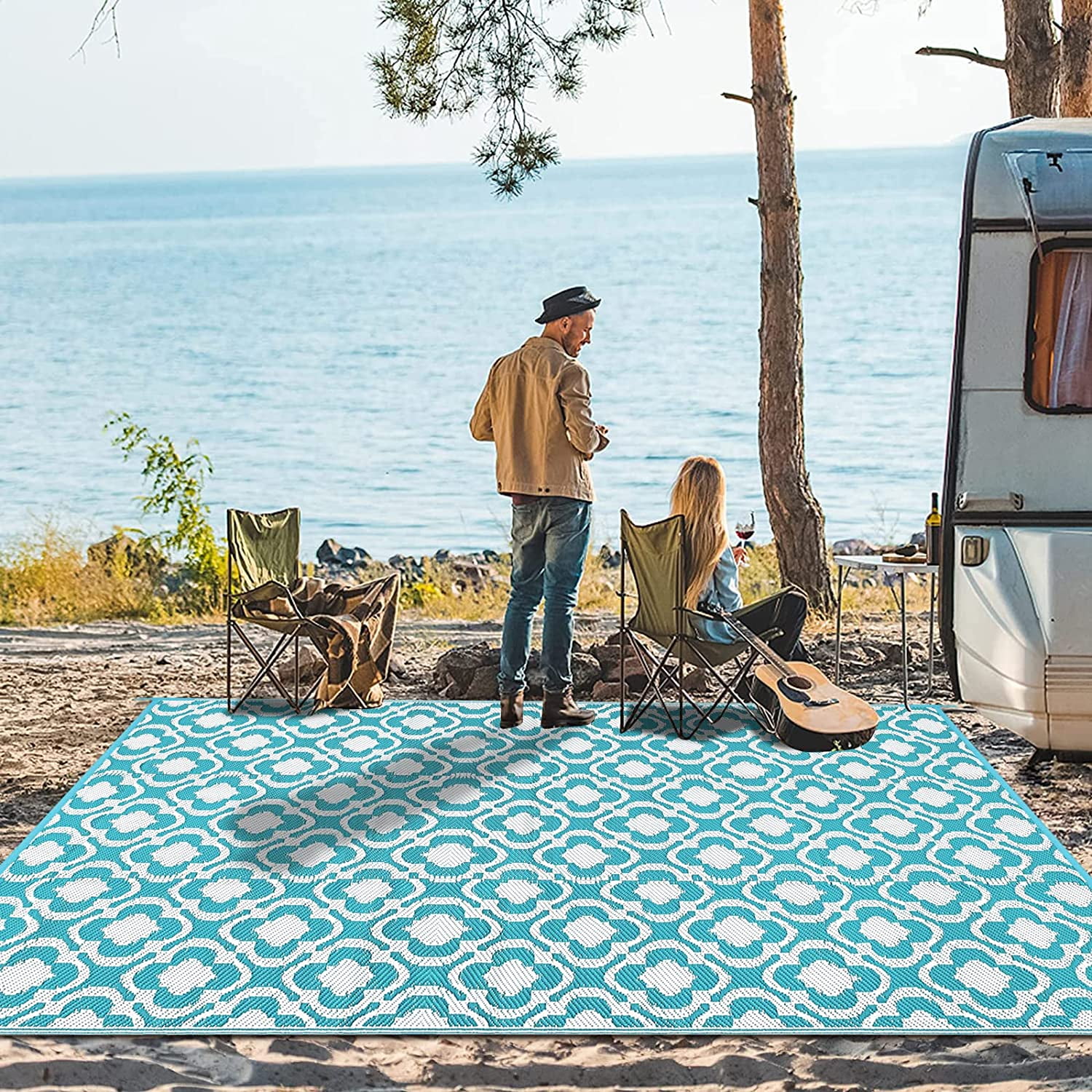  HEBE Outside Reversible Camping Area Rug 5x7 Ft , Plastic Straw RV  Mat Large For Outdoor for Camping , RV , Balcony Apartment , Patio , Picnic  : Patio, Lawn & Garden