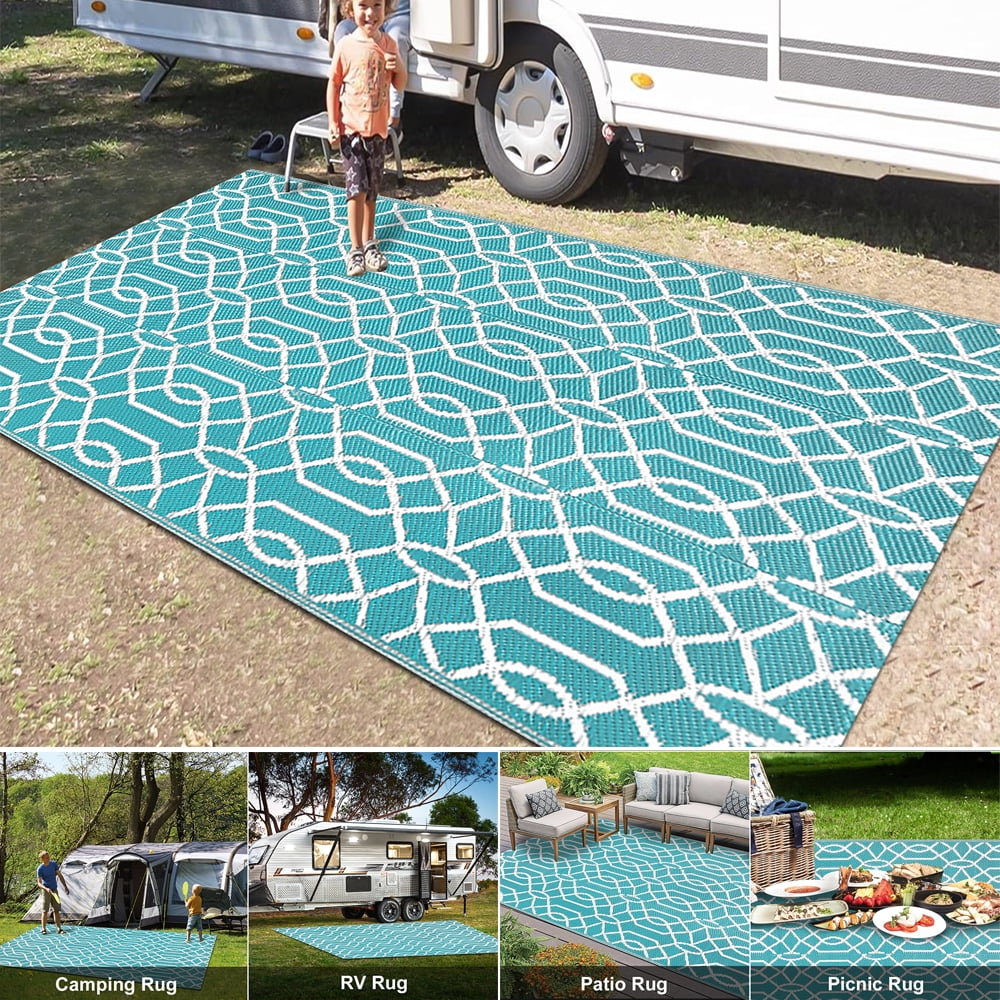 6x9 ft Outdoor Patio Mat RV Reversible Camping Picnic Carpet Deck Indoor  Rug Pad