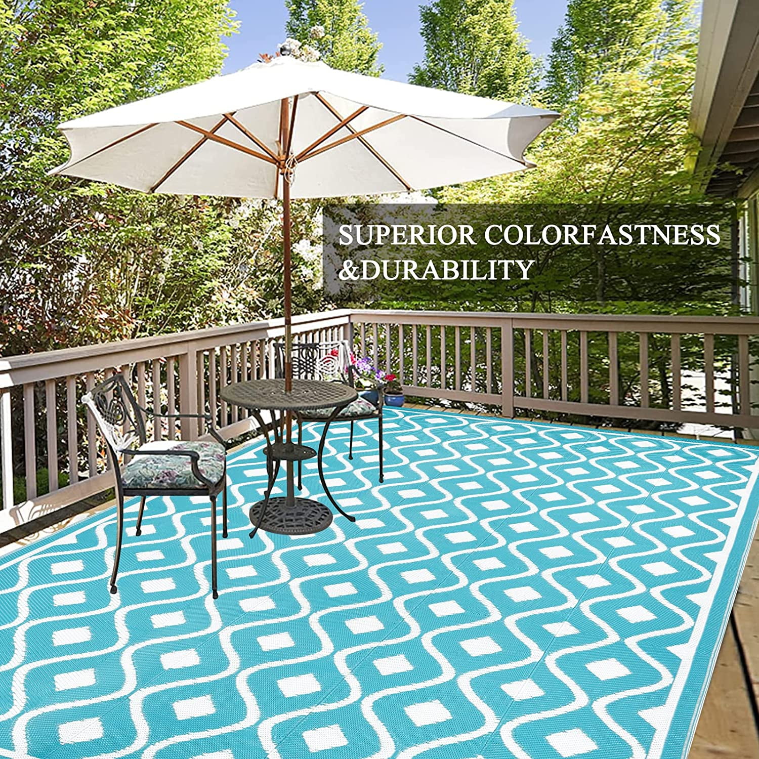 RURALITY Outdoor Rug 9x12 Waterproof for Patio Clearance,Large Plastic  Straw Mat for Camping,Porch,RV,Reversible, Light Coffee
