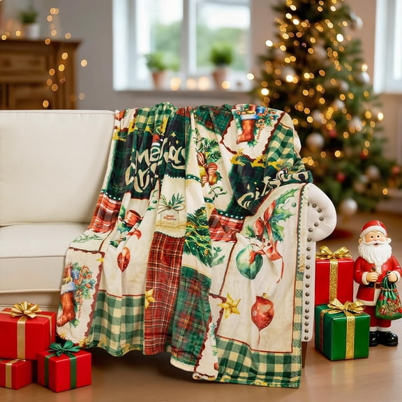 Findosom 60"x80" Velvet Super Soft Christmas Fleece Blanket Reversible Winter Blanket Fuzzy Warm and Cozy Throws for Couch Sofa Bed Home Decor Christmas Balls